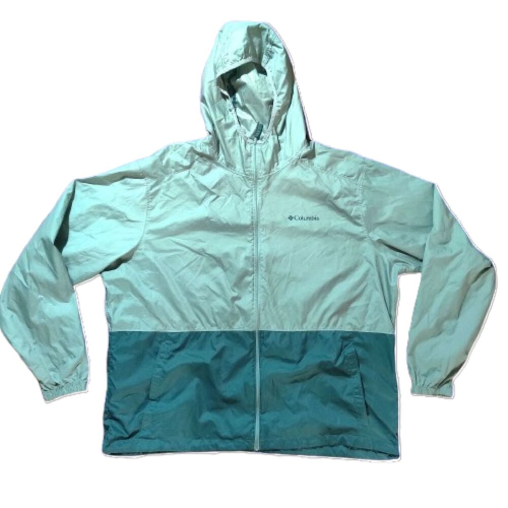 Columbia Center Ridge Windbreaker Jacket Men XXL Green Hooded Full Zip XM02